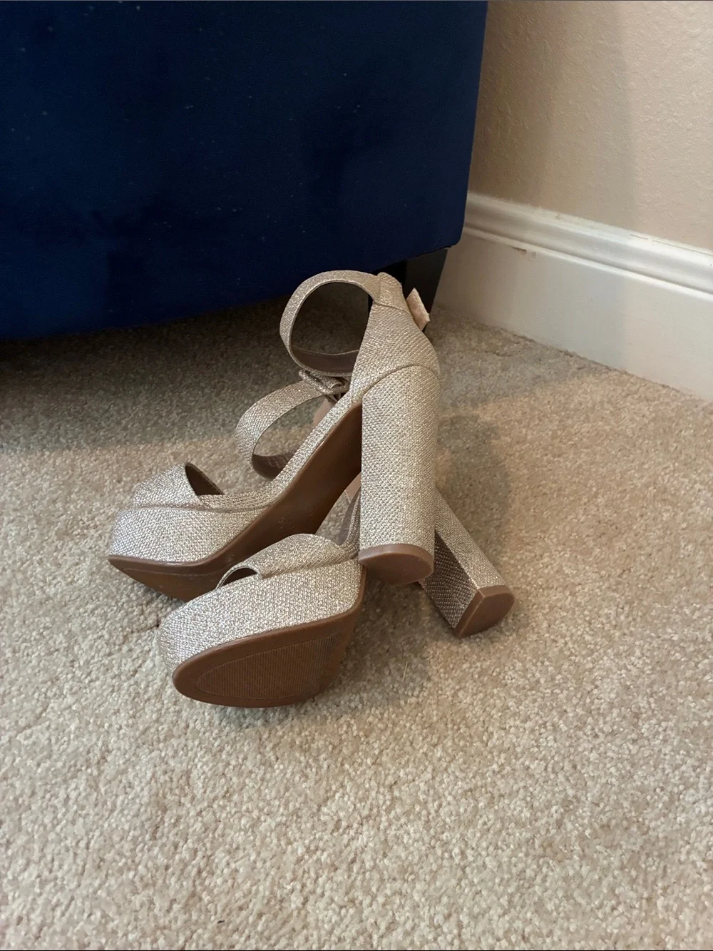 High Heel Platform Sandals in Shimmery Champagne